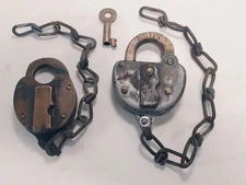 LOT OF 2 Vintage Antique SWIFT & CO Brand Padlocks with Key & Chain