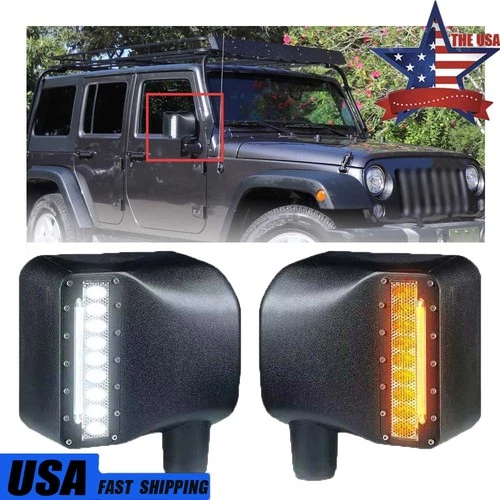 For 2007-2018 Jeep Wrangler JK JKU LED Side Mirror Lights w/ White&Amber Marker