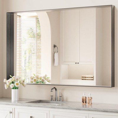 30x48 Inch Black Metal Framed Bathroom Mirror for Wall, Rectangle Vanity Mirr...