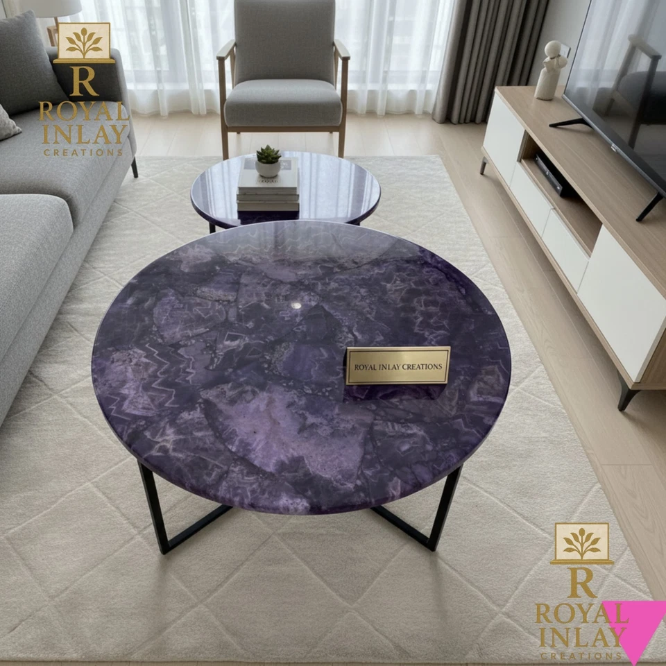 Round Amethyst Table – Handcrafted Gemstone Top for Luxe Home & Office Decor 36" - Image 4 of 4