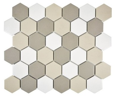 Mosaik Fliese Keramik Hexagon weiß hellbeige hellgrau unglasiert 10 Matten