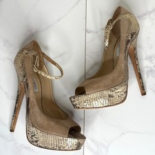 Jimmy Choo Tami Beige Suede Python Platform Peep Toe Heels Pumps 40 US 9.5