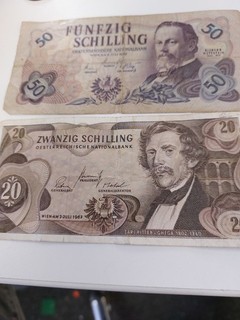 Österreich: Set von 7 Banknoten ( 2x50 3x20 2 ver sch. alte 10 er Schilling