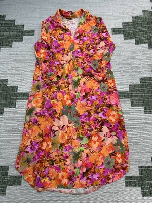 Massimo Dutti Shirt Dress Womens Large Orange Purple Floral Midi