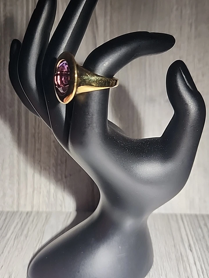 Anillo ITAOR piedra púrpura chapada en oro resina talla 6 Foto 2 de 3