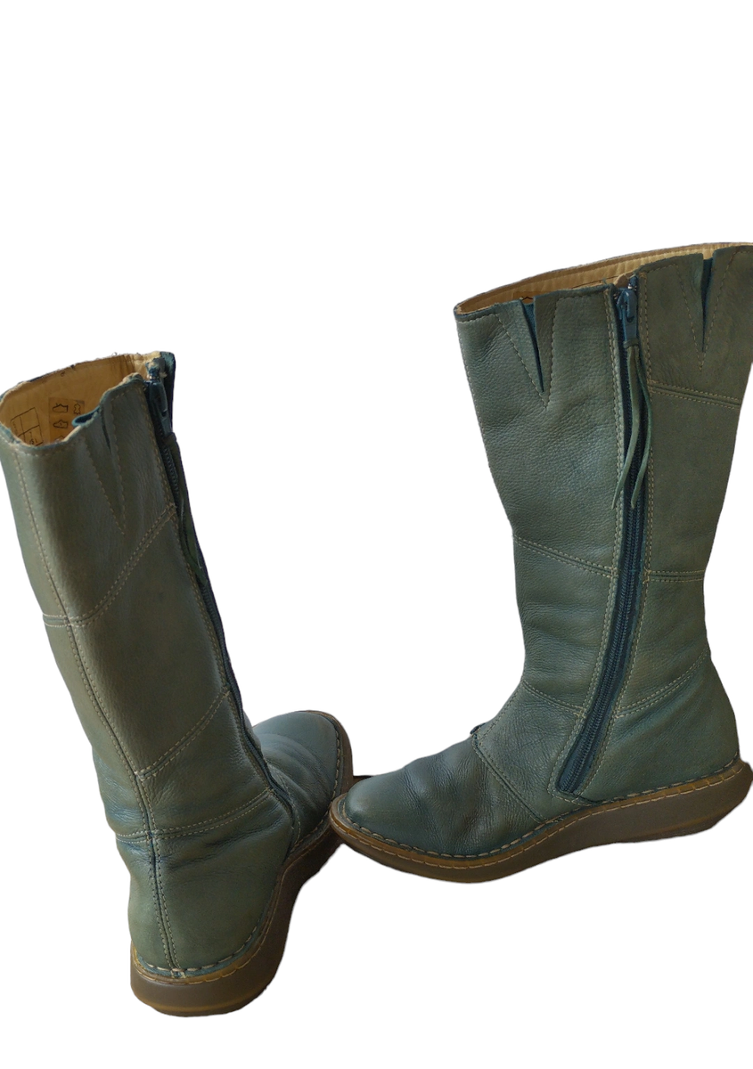 Vintage Dr. Martens Womens Green Leather Mid-Calf Biker Wedge