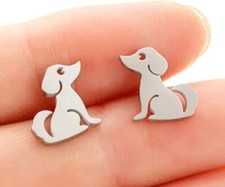 Adorable Silver Color Animal Stud Earrings Dog Puppy Helix Earrings 2pcs