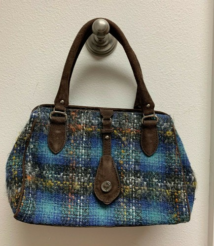 Bolso de Mano Cole Haan Ocean a Cuadros Tweed Azul Gris NUEVAS ETIQUETAS - Imagen 8 de 9