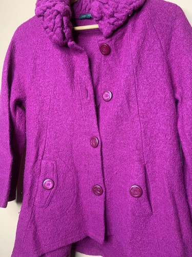 For Cynthia Women Medium Coat Button Up Wool Frushia Boucle Long Sleeve - Picture 12 of 20