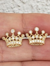 14k Yellow Gold Plated 2 Ct Round Simulated Diamond Crown Women's Stud Earrings
