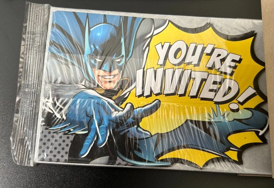 16 BATMAN Party Invitations Kids Boys Birthday Envelopes Save the Date Stickers - Image 2 of 3