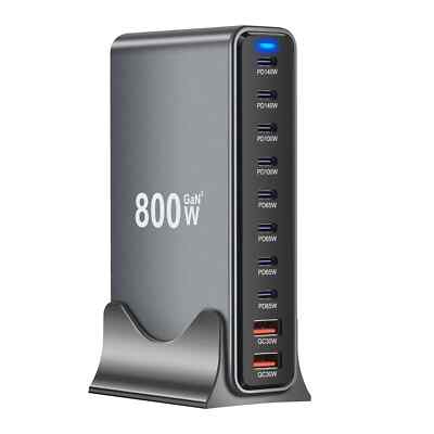 800W 10 Port GaN Multi USB C Charger Station PD 140W Fast Charging For iPhone 16