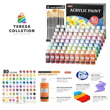 80 Colors Acrylic Paint, Acrylic Paint set with 12 Paint Brushes, 2oz/60ml Bo...