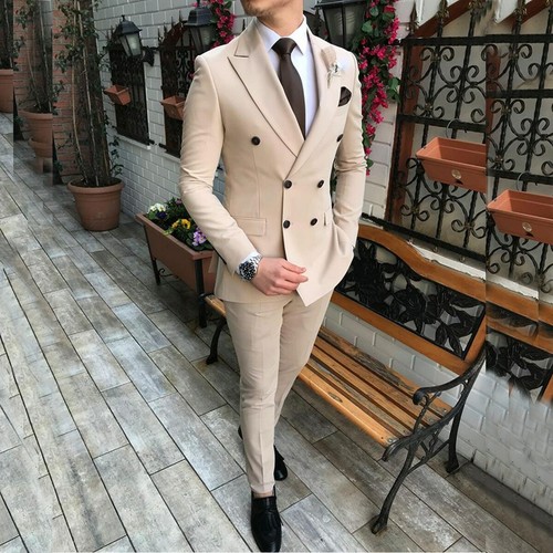 Uomo Abito 2 Pezzi Doppiopetto Piatto Casual Slim Matrimonio Giacca+ Pantalone | eBay