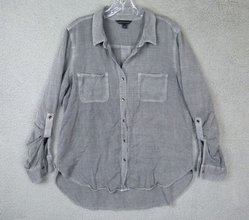 Rock and Republic Womens Large Gray Collared Button-down Roll Tab Shirt