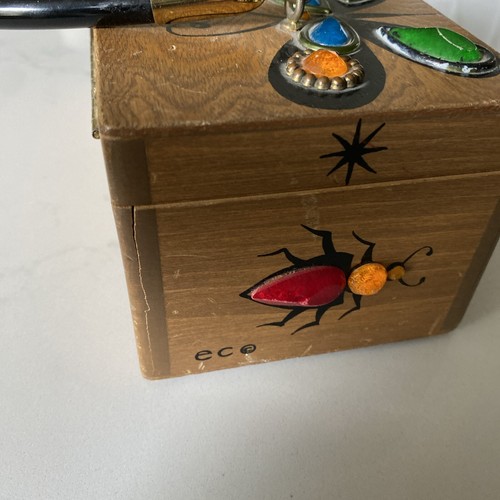 Vintage Enid Collins of Texas Glitterbugs Holz 60er Handtasche Schmetterling Käfer - Bild 5 von 7