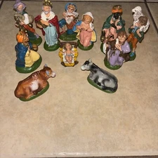 Vtg 11 pc Nativity Set Christmas Manger Scene Composite Figurines Made In Italy