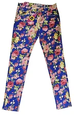 U-Cute Flower print Jeans Junior Size 11 With Rhinestone Accent on pockets