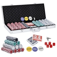 500-Piece Poker Chip Set with Aluminum Case Casino Game w/ Dice & Cards at Home