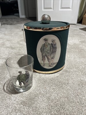 Vintage Golf Themed Ice Bucket Golf Ball Golfer With Rocks Glass (N)