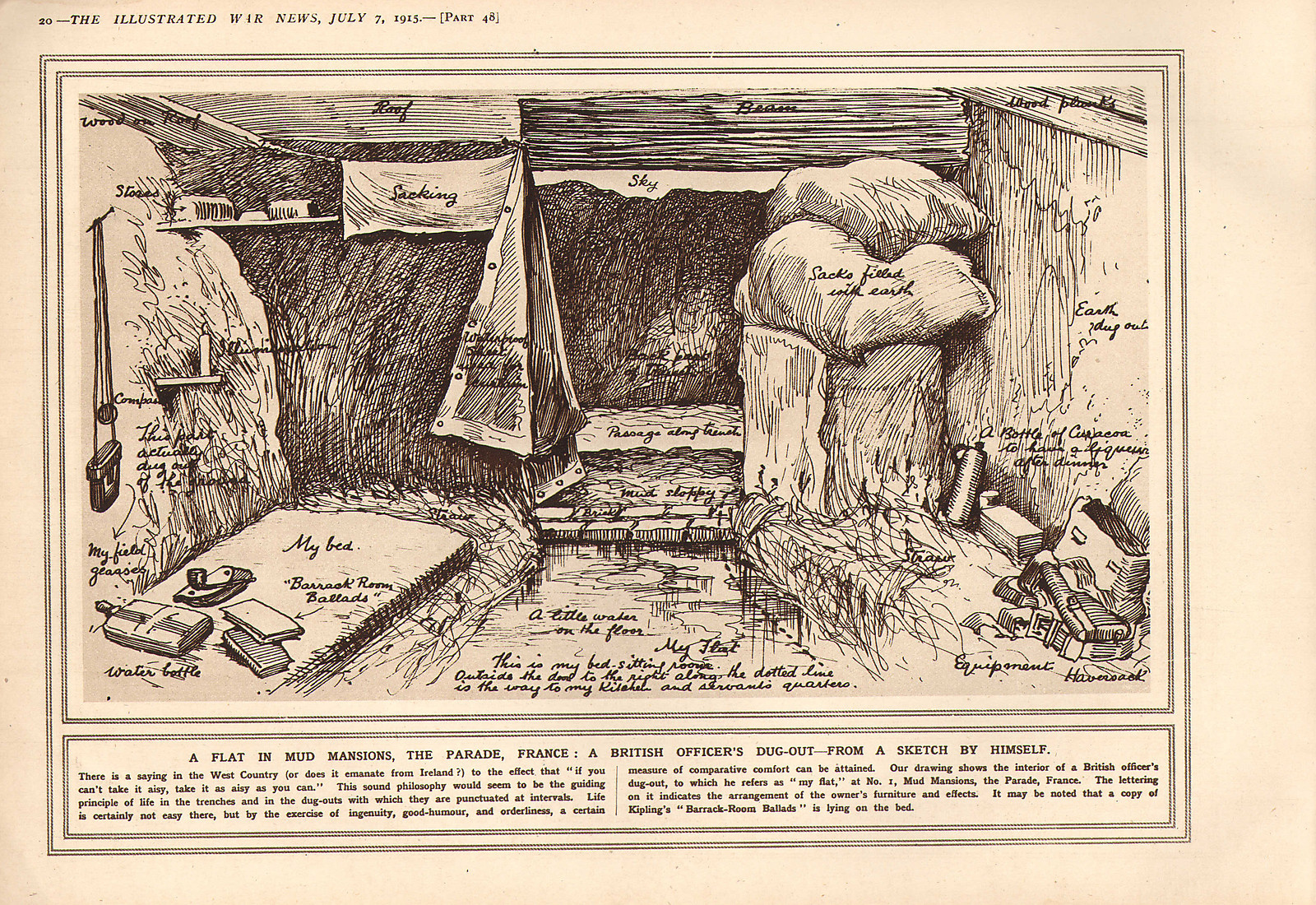 1915 WWI PRINT A BRITISH OFFICER'S DUGOUT AS SKETCHED BY SOLIDER eBay