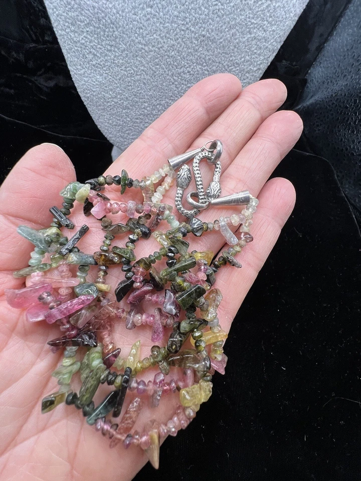 Impresionante collar de turmalina sandía 2 hilos broche de ley y conos Foto 4 de 4