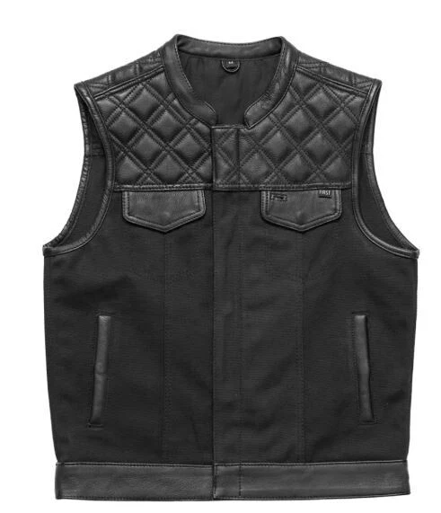 BLACK Men Cross Stitch Half Leather Half Canvas Club Motorcycle Vest
Opens in a new window or tab