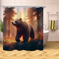 Wild Brown Grizzly Bear Waterproof Shower Curtain Sets Bathroom Decor Curtain70"