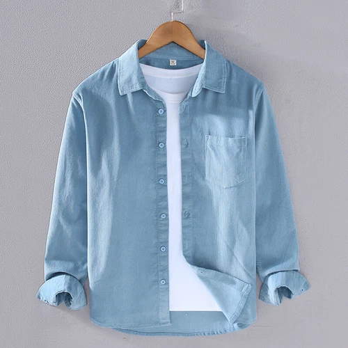 Mens Loose Long Sleeve Fall/Spring Corduroy Cotton Casual Lapel Work Shirt Tops - Imagen 27 de 29