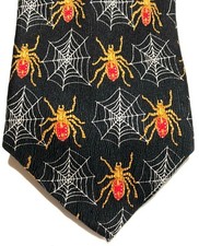 JZ Richards Halloween Tie Black with Siders Webs 100% Silk Made In USA 60" EUC
