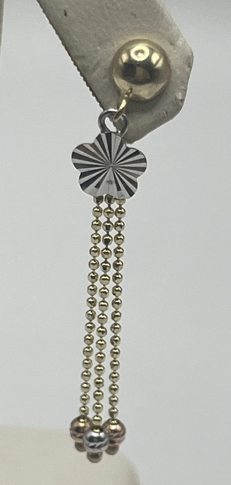 Pendientes colgantes de oro amarillo, blanco y rosa de 14K Foto 2 de 4