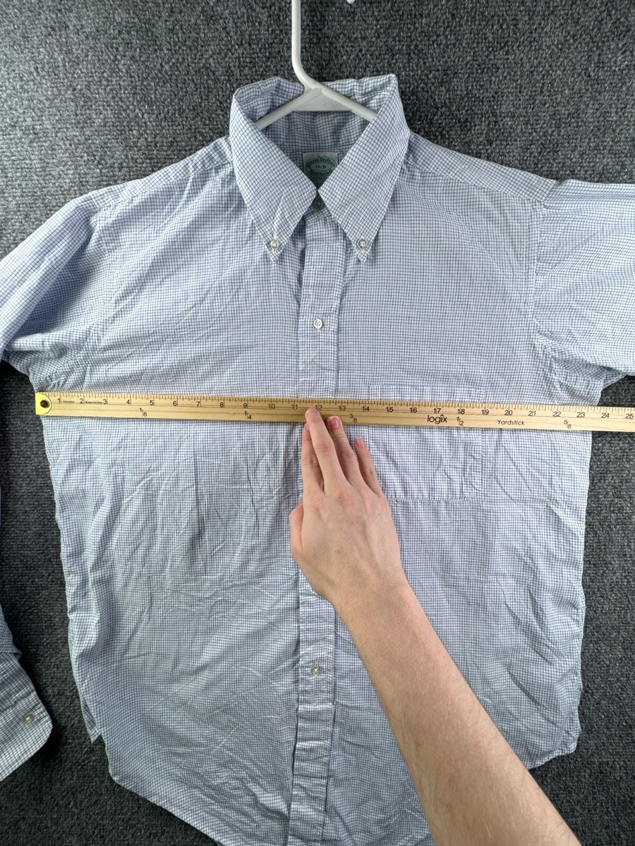 VTG 70s 80s Brooks Brothers Button Up Shirt Blue Check 16 36