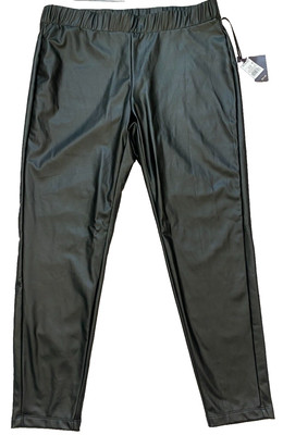NWT Ava & Viv Womens Size 1X Black Faux Leather Pleather Leggings Pants Pull On