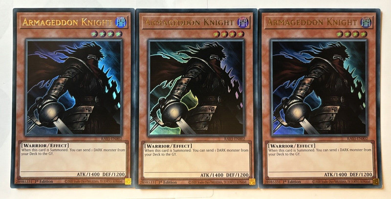 ☆ 3 x RA03-EN002 Armageddon Knight ULTRA RARE 1st Ed YuGiOh ☆