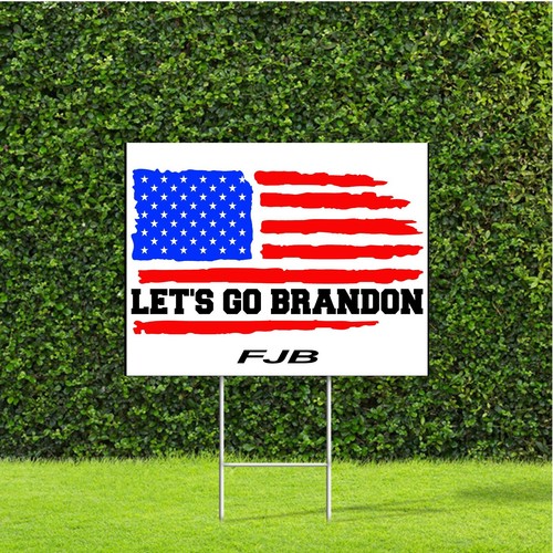 Let's Go Brandon US Flag FJB Political Red White & Blue Yard Sign w H