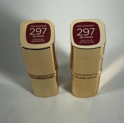 Lot of TWO L'Oreal Paris Colour Riche Satin Lipstick  in Shade 297 Red Passion