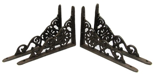 Set of 4 New Flower Design Cast Iron Shelf Brackets SMALL 6.25 x 4.25 Hangers - Picture 3 of 5