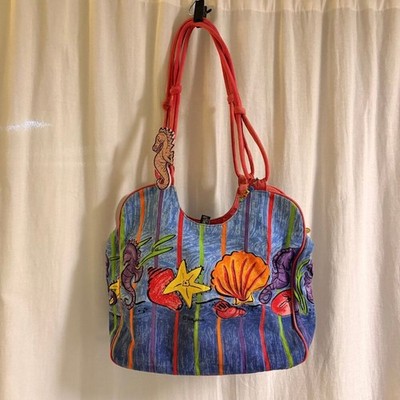 サリーハスのシーサイドビレッジ Sally Huss Life Is Wonderful Seahorse Beach Tote Canvas Bag