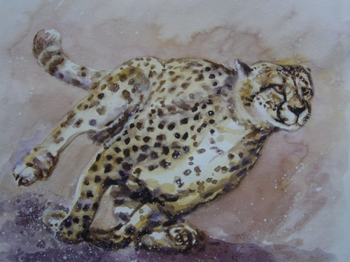 CHEETAH Animals Original Watercolor Acrylic Painting Art By Artist - Picture 2 of 2