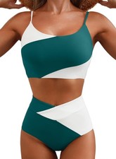 Women 2 Piece High Waisted Bikini Sets Color Block Popular, Size Medium