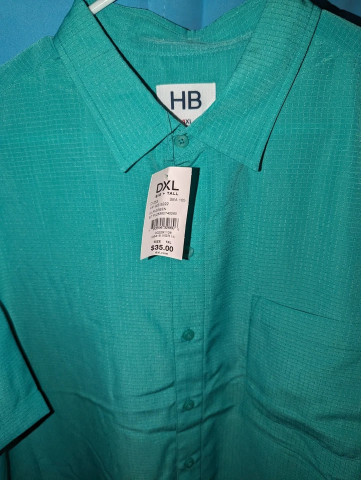 Camisa de vestir HB Harbor Bay verde texturizada manga corta abotonada para hombre talla 1XL Foto 2 de 4