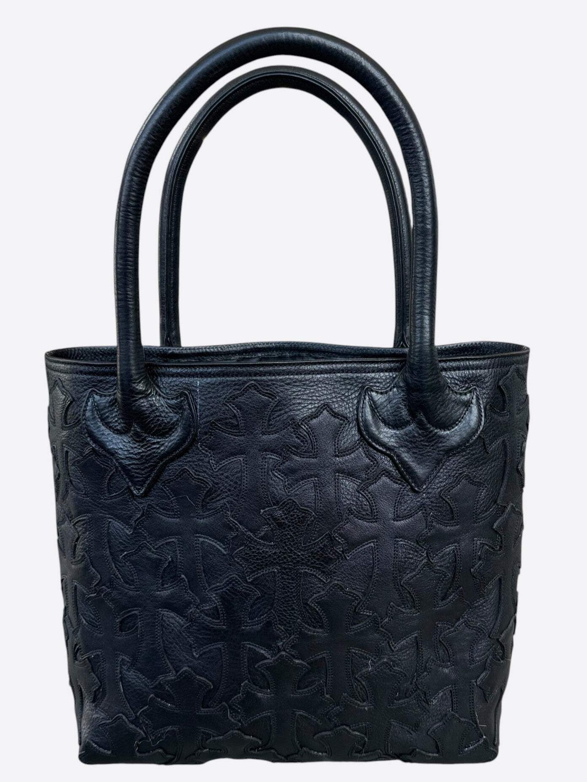 Chrome Hearts Black Leather Cross Patch Tote Bag