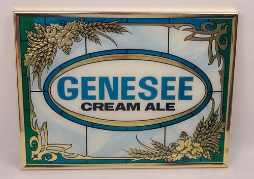 Vintage Genesee Cream Ale Beer Sign Foil Faux Stained Glass Bar Mancave Decor