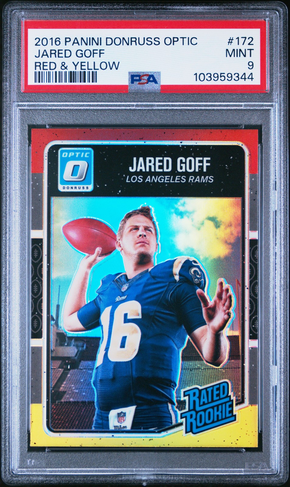 2016 PANINI DONRUSS OPTIC RED & YELLOW #172 JARED GOFF PSA 9