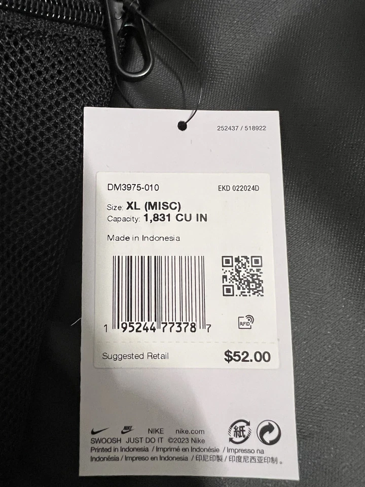 Nike Brasilia BA5892 Mochila XL Negra/Blanca Nueva con Etiquetas Envío Rápido Foto 3 de 3