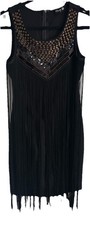 Danity  Black Sleeveless Tassle & Sequin Front Flapper Evening Dress Size 10