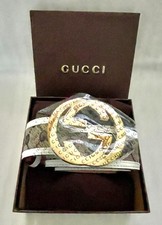 Gucci New w/Box Interlocking G Monogram Brown Canvas Gold Buckle Belt US Size 38