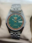 Vintage Refurbished Seiko Automatic Green Dial Day Date  Men Wrist Watch 36MM