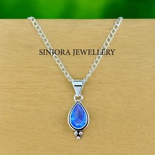 Blue Topaz Gemstone 925 Sterling Silver Jewelry Handmade Pendant 18''