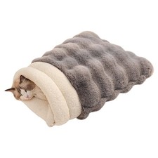 Cat Sleeping Bag for Indoor Cats, Faux Fur Pet Cave Bed Burrow Nest, Revers...